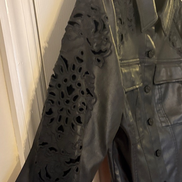 WHBM Black Embroidered Womens coated denim Jacket - Picture 6 of 12